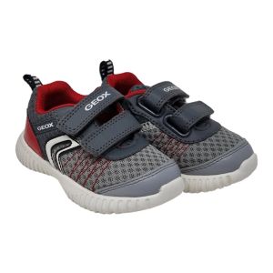 Geox Boys Grey Velcro Trainers With Red And White Detail