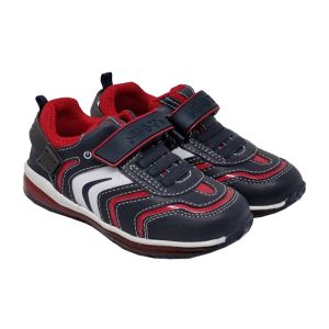 Geox Boys Grey Trainers With Red And White Detail And Light Up Heels