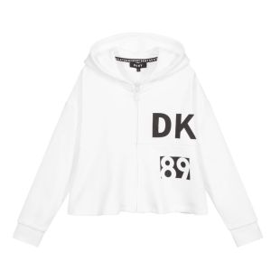 DKNY White Cotton Zip-Up Hoodie