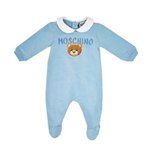 Moschino Baby Blue Cotton Embossed Teddy Babysuit