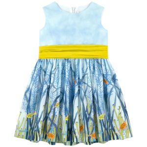 Il Gufo Girls Blue Cotton Sea Print Dress