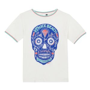 3Pommes Boys Ivory Cotton Skull Print T-Shirt