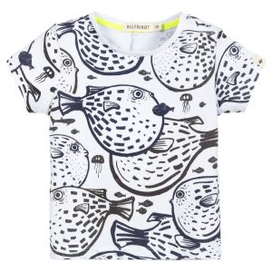 Billybandit White And Navy Fish Print T-Shirt