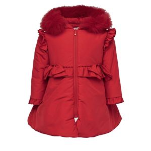Bimbalo Girls Red Coat With Ruffles With Bows