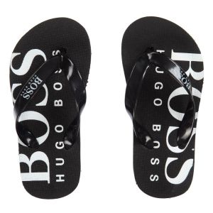 BOSS Boys Black Logo Flip-Flops