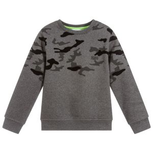 BOSS Boys Grey Cotton Camouflage print Sweatshirt