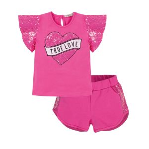 Everything Must Change Bright Pink With Glitter T-shirt And Short Set
