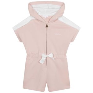 Chloé Girls Pink Hooded Cotton Playsuit