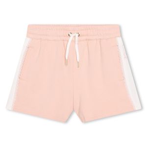 Chloé Girls Pink Cotton Logo Lace Shorts