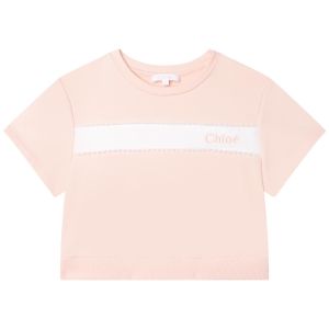 Chloé Girls Pink Cotton Logo Lace Sweatshirt