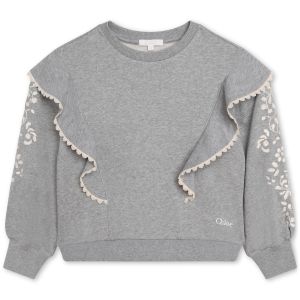 Chloé Girls Grey Floral Embroidered Sweatshirt