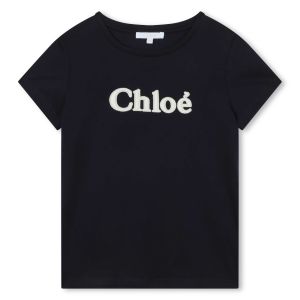 Chloé Girls Navy Organic Cotton WS23 Logo T-Shirt