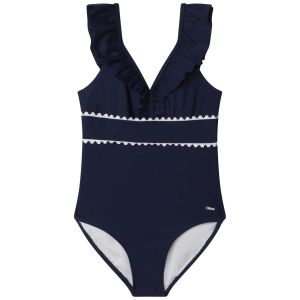 Chloé Girls Navy Blue Ruffle Swimsuit