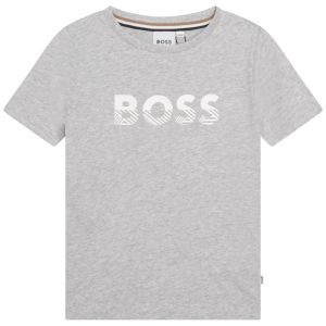BOSS Boys Grey Geometric Rubberised Logo T-Shirt