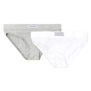 Calvin Klein Girls White and Grey Badge Logo Cotton Bikini Pants (2 Pack)