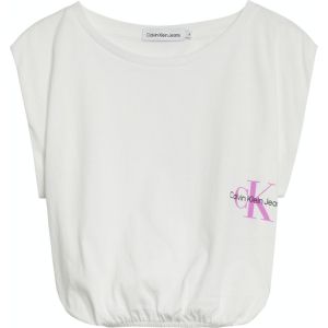 Calvin Klein Girls Monogram White Cap sleeve T-shirt