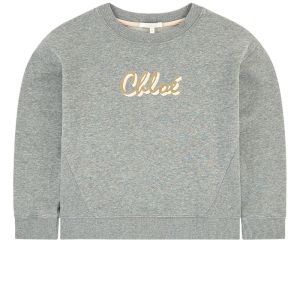 Chloé Girls Grey Glitter Logo Sweatshirt