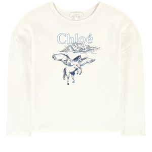 Chloé Ivory Embroidered Logo Longed Sleeved T-Shirt