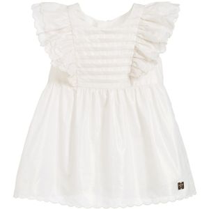 Carrément Beau Girl's Pretty Ivory and Gold Cotton Dress