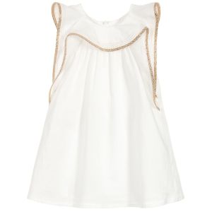 Chloé Ivory and Gold Cotton Ruffle Dress