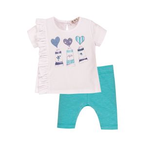 Everything Must Change White T-shirt With Love Heart Design And Teal Leggings Set