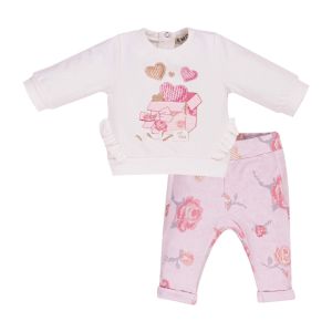 Everything Must Change Girls Ivory &amp; Pink Present Cotton Trouser Set