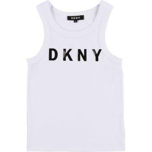 DKNY White Cotton Black Logo Vest Top