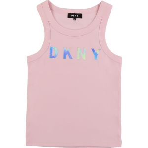 DKNY Light Pink Cotton Holographic Logo Vest Top