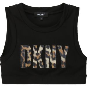 DKNY Black Leopard Logo Crop Top