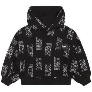 Dkny Girls Black Hooded Cotton Logo Sweatshirt