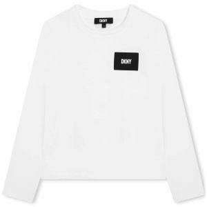 Dkny White Long-Sleeved T-Shirt With Logo Patch