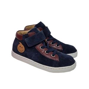 Shoo Pom Boys "Play Fast" Navy Blue Suede Boots With Brown Trim