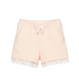 Chloé Girls Pink Logo Lace Trimmed Shorts
