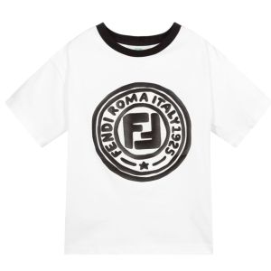 Fendi White & Black Cotton Stamp Logo T-Shirt