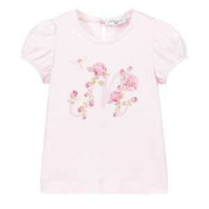 Monnalisa Pink Roses Cotton T-Shirt