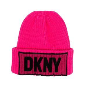 DKNY Girls Pink Beanie Hat With Front Logo