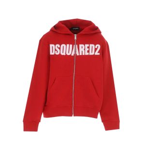 DSQUARED2 Red Large Printed Logo Zip Up Jumper With Hood