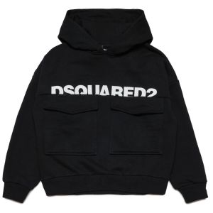 DSQUARED2 Boys Black hooded sweatshirt with Logo and pockets