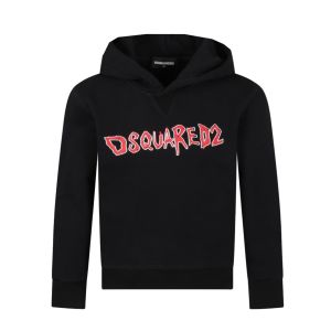 DSQUARED2 Black With Red &#039;Hand Drawn&#039; Printed Logo Hoodie