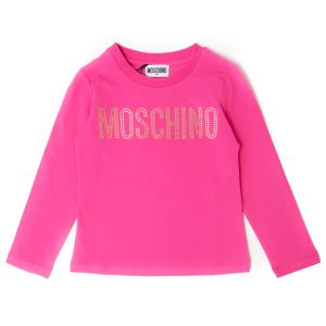 Moschino Kid-Teen Girls Pink Cotton Crystal Logo Top