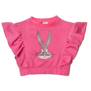 Monnalisa Pink Cotton Bugs Bunny Frill Sweatshirt