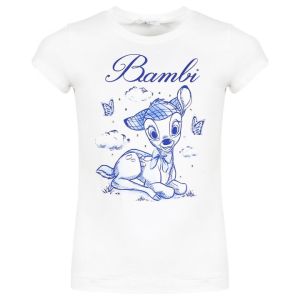 Monnalisa White & Blue Cotton Bambi T-Shirt