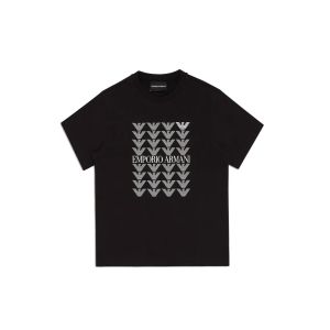 mporio Armani Boys Black T-shirt With Repeated Logo Pattern