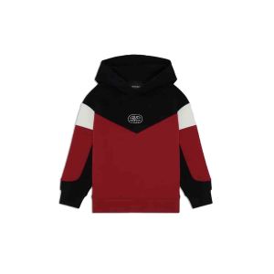 Emporio Armani Boys Colour Block Red And Navy Hooded Jumper