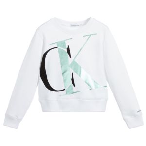 Calvin Klein Jeans White Cotton Logo Sweatshirt