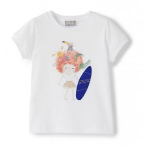 Il Gufo White Cotton Girl with Surfboard T-Shirt