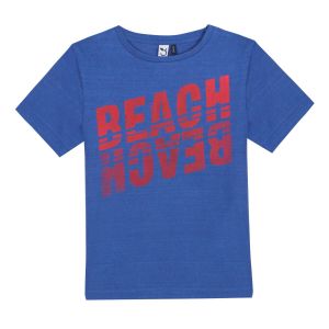 3Pommes Boys Blue Cotton Beach Logo T-Shirt
