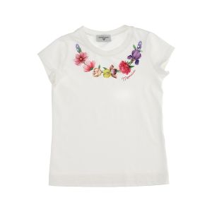 Monnalisa Ivory Floral Necklace T-Shirt