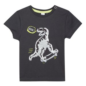 3Pommes Boys Sequin Dinosaur Grey Cotton T-Shirt