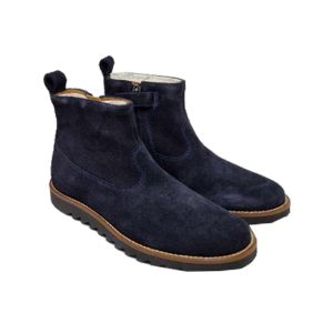 Pom D Api Boys Navy Suede Zip Up "Ripple" Boots